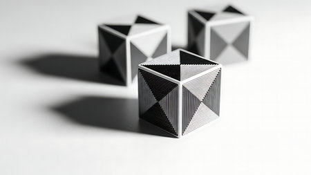 3d rendering of black and white geometric shapes on a white backgroundの素材