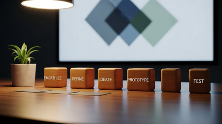 Wooden cubes with business conceptual words on them. 3D rendering.の素材