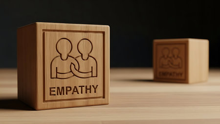Wooden Block with Empathy Symbol on a Desk - 3D Renderの素材