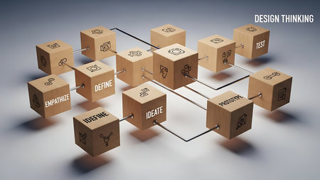 Logistics and distribution concept. 3D illustration of cardboard boxes with shipping symbols.の素材