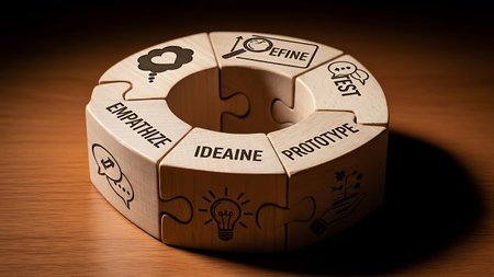 Business concept image of wooden puzzle pieces with words related to IDEAの素材