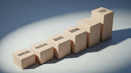 Wooden cubes with the words Career ladder. 3D illustration.の素材
