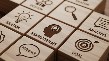 Business, Technology, Internet and network concept. Brain icon on wooden cubes.の素材