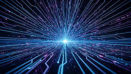 3d rendering of abstract technology background with glowing lines. Network concept.の素材