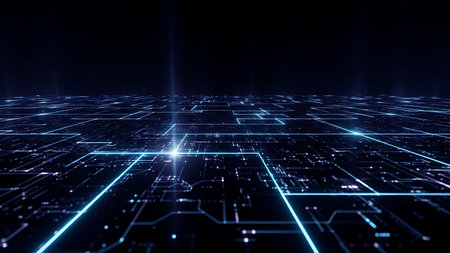 Futuristic digital technology background. 3d rendering toned imageの素材