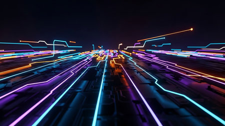 3d rendering of abstract background with neon lights. Futuristic technology style.の素材