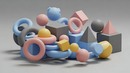 Abstract 3d rendering of geometric shapes in gray background. Futuristic composition.の素材