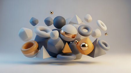 3d rendering of abstract geometric shapes in white studio background, computer generated imagesの素材