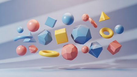 3d illustration of abstract geometric shapes. Minimal style. Colorful background.の素材