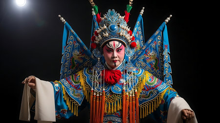 Chinese opera performer make a show in Chengdu theater.の素材