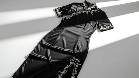 Beautiful black dress on a white background. Fashionable concept.の素材