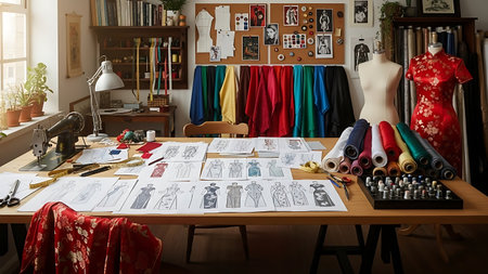 Chinese temple with red lanterns, 3d rendering. Computer digital drawingの素材