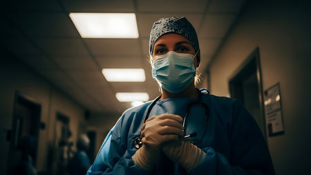 Portrait of a female surgeon standing in operating room at the hospitalの素材