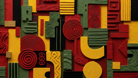 Colorful wooden toy blocks background, top view, copy space.の素材