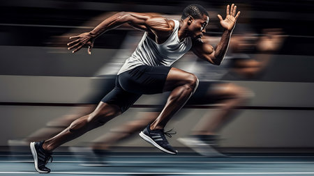African american athlete running fast on the treadmill. 3D renderingの素材