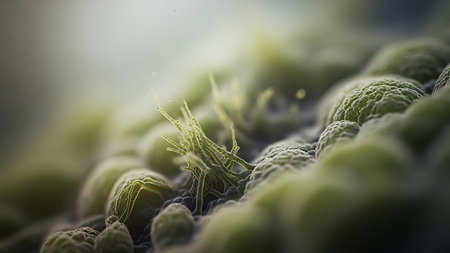 Microscopic view of human cells. 3d render illustration.の素材