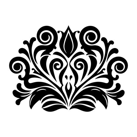 Damask graphic ornament. Floral design element. Black and white patternのイラスト素材