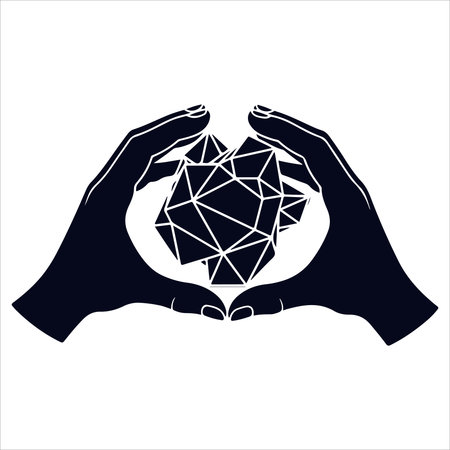 Hands and crystal. Polygonal symbol. Vector illustration.のイラスト素材