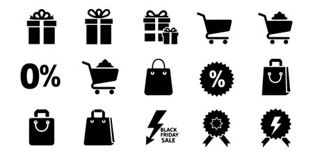 Shopping icons set. Black and white shopping icons. Vector illustration.のイラスト素材