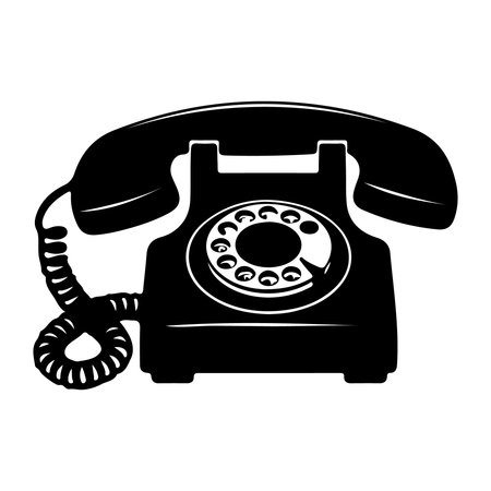 Retro telephone black icon isolated on white background. Vector illustration.のイラスト素材