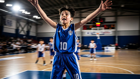 basketball game sport player in action isolated on black background with motion blurの素材