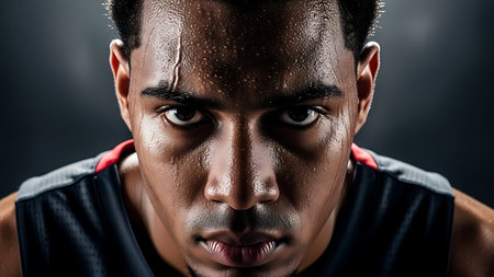 Portrait of an african american basketball player against black backgroundの素材
