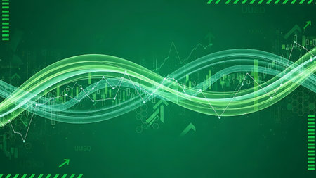 abstract background technology concept with high tech graphs and data in greenの素材