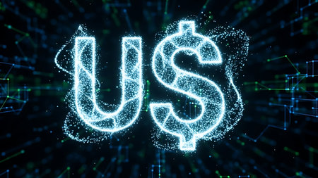 Digital US dollar sign on a blue background. 3D Renderingの素材