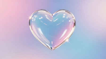 Transparent heart on a blue and pink background. 3d renderingの素材