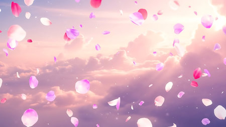 Sakura petals fly in the sky. 3D illustration.の素材