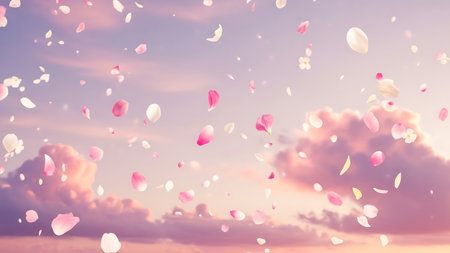 Sakura petals fly in the sky. 3d rendering.の素材