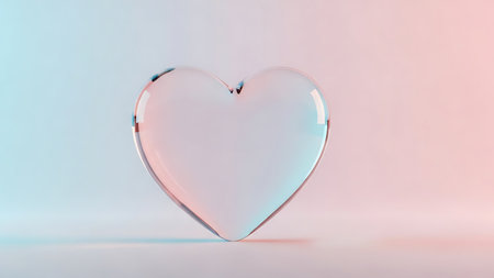 Glass heart on a blue background. 3d rendering, 3d illustration.の素材