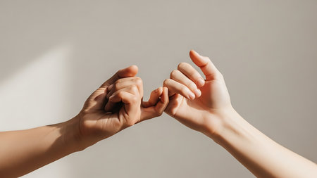 Silhouette of young couple holding hands on the beach at sunsetの素材