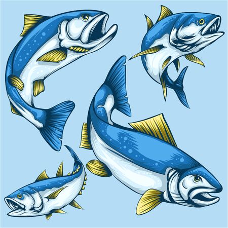 Fish Set Character Mascot  Illustration Vector Designのイラスト素材