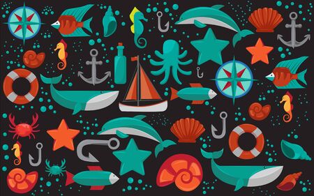 Pattern Set Sea Icon Vector Premium Designのイラスト素材