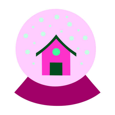 Christmas vector icon of traditional crystal ball with a house inside and artificial snow around itのイラスト素材