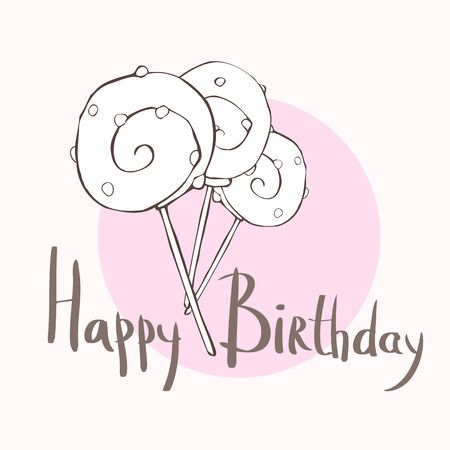 Happy birthday card with three lollipops, illustrationのイラスト素材