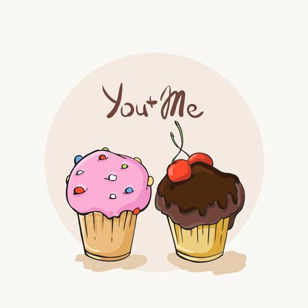 Lovely two cupcakes, illustrationのイラスト素材
