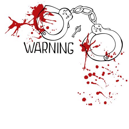 Handcuff with red blood drops, illustrationのイラスト素材