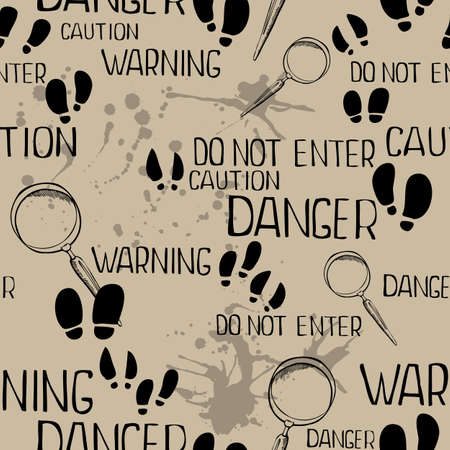 detective pattern with magnifying glasses and trails, illustrationのイラスト素材