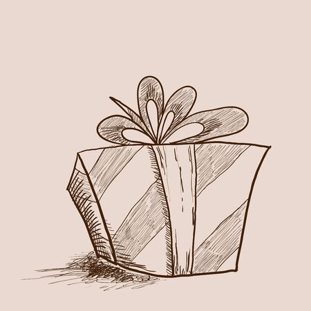Illustration of present box hand draw with bowのイラスト素材