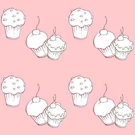 seamless pattern with sweet cakes on pink background. Vector illustrationのイラスト素材
