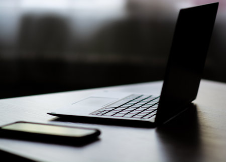 Home office in the darkの写真素材