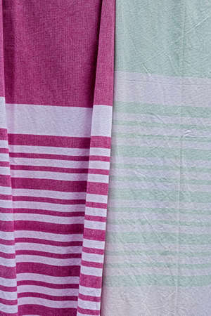 Red white and green white stripes cotton fabricの写真素材