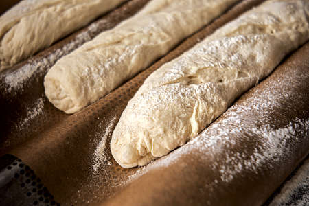 Baguette dough ready for bakingの写真素材