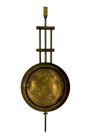 old fashioned pendulum isolated on white background brass colred stained and tarnished