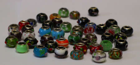 glass beads with different patterns, colored, selective focusの写真素材