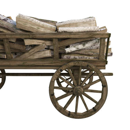 Firewood, branches, brushwood from the forest folded in a wooden cart for transportation or storageの写真素材