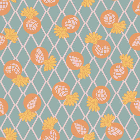 Cactus flower on argyle backgound seamless repeat pattern. Surface pattern designのイラスト素材