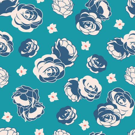 Blue rose garden ditsy floral seamless vector repeat patternのイラスト素材